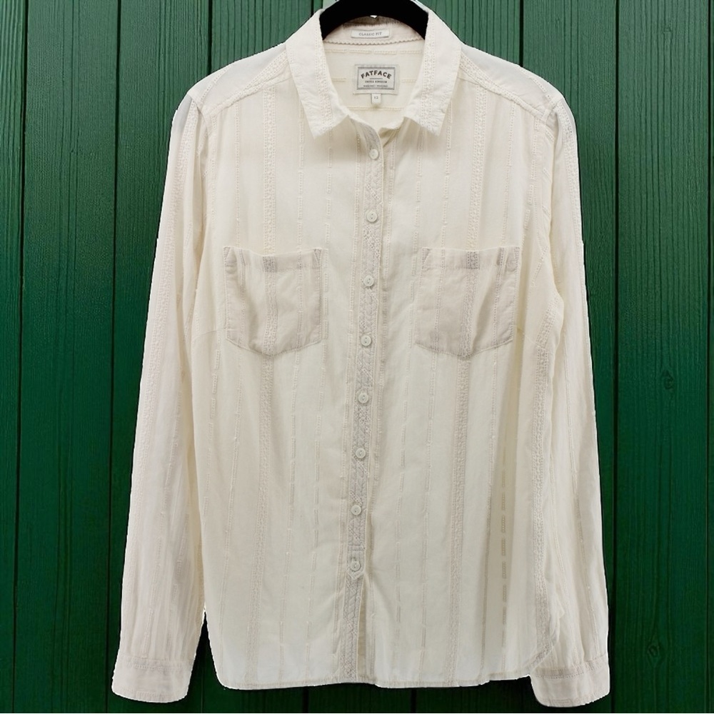 Fatface Ivory Embroidered Long Sleeve Buttonup Rodeo Cowgirl Peasant‎ XS/S